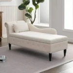 MUZZ Modern Velvet Chaise Lounge Indoor Chair,Tufted Long Lounge with Pillow for Living Room/Bedroom/Office（Beige)