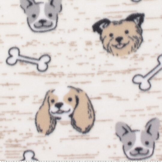 Blizzard Fleece Fabric Tan Dogs Faces