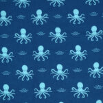 Blue Swimming Octopus Novelty Cotton Fabric by POP!