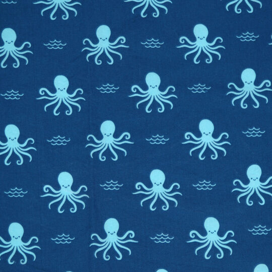 Blue Swimming Octopus Novelty Cotton Fabric by POP!