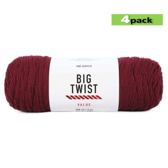 4pk Solid Wine Medium Weight Acrylic 380yd Value Yarn by Big Twist