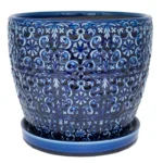 Trendspot Mediterranean 12" Round Blue Ceramic Planter